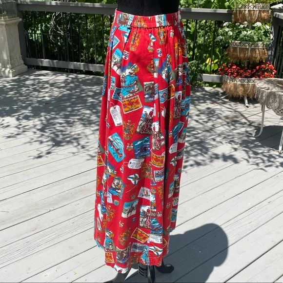 Vintage 90s does 50s Novelty Print Moose Mountie Horse Canada Print Aline Skirt - Picture 5 of 10